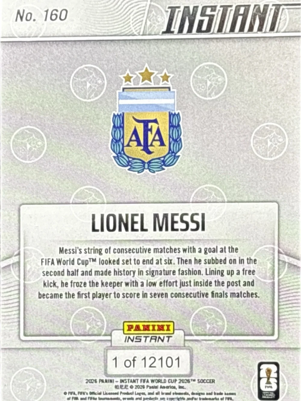 Panini Instant Lionel Messi Soccer Trading Card LE 1/12101